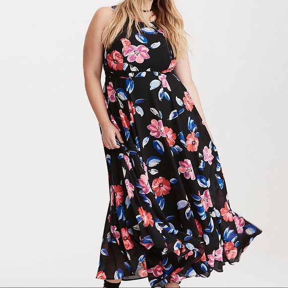 torrid Dresses & Skirts - TORRID FLORAL PRINT GEORGETTE HIGH NECK MAXI DRESS